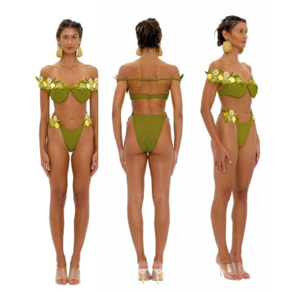 Andrea Iyamah Mona High Leg Bikini Bottom Olive Green Women's Size XS Beach Swim - Picture 1 of 4